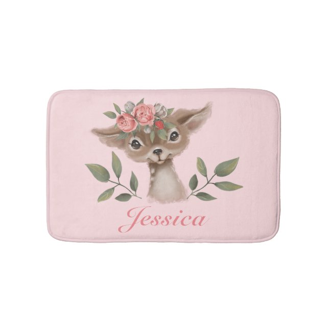 Girly Rosa Blommigt Hjort Badrumsmatta (Framsidan)