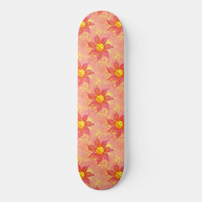 Girly Rosa Blommigt Mini Skateboard Bräda 18,5 Cm (Framsida)