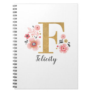 Girly Rosa Blommigt Monogram Brev F Anteckningsbok