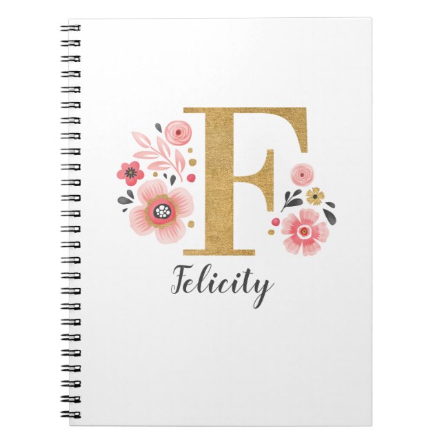 Girly Rosa Blommigt Monogram Brev F Anteckningsbok (Framsidan)