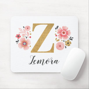 Girly Rosa Blommigt Monogram Brev Z Musmatta