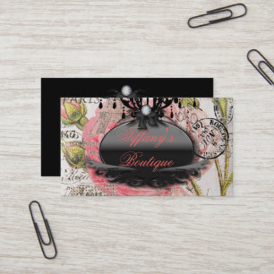 Girly Rosa blommigt vintage Paris mode salon Visitkort