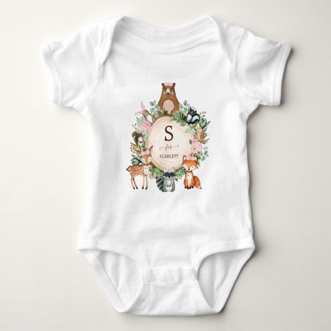 Girly Rosa Blommigt Woodland Animals Anpassningsba T Shirt (Framsida)