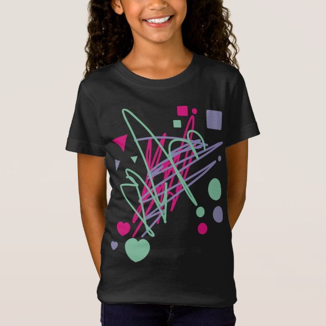 Girly Rosa Blue Aqua Scribbles Heart Square Circle T Shirt (Framsida)