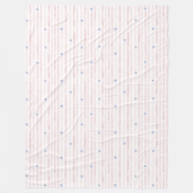 Girly Rosa Blue Hearts Rand Fleecefilt (Framsidan)