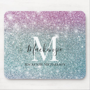 Girly Rosa Blue Lila Glitter Monogram Namn Musmatta
