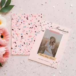 Girly Rosa & Blue Terrazzo Photo Studenten Inbjudningar