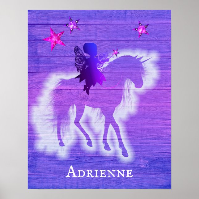 Girly Rosa & Blue Unicorn Personlig Poster (Framsidan)