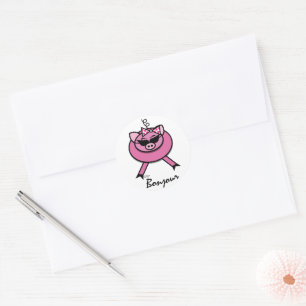 Girly Rosa Bonjour Gris Round Sticker Runt Klistermärke