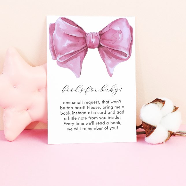 Girly Rosa Bow Baby Shower Bokar för Baby Tilläggskort (Girly Pink Bow Baby Shower Books for Baby Enclosure Card)