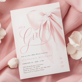 Girly Rosa Bow Baby Shower Inbjudningar