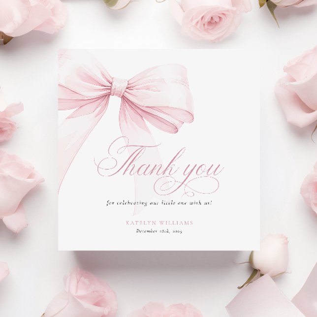 Girly Rosa Bow Baby Shower Square Tack Kort (Skapare uppladdad)
