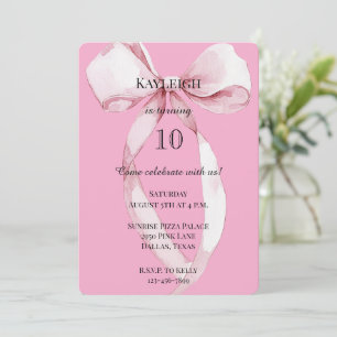 Girly Rosa Bow Birthday Inbjudningar