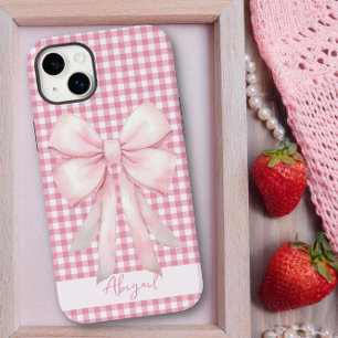 Girly Rosa Bow Gingham Play Personlig
