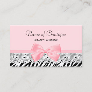 Girly Rosa Bows och Snöre Zebra tryck Boutique Visitkort