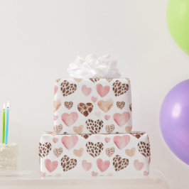 Girly Rosa Brown Cream Leopard Animal Hearts Presentpapper