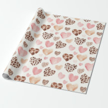 Girly Rosa Brown Cream Leopard Animal Hearts