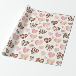 Girly Rosa Brown Cream Leopard Animal Hearts Presentpapper