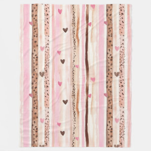 Girly Rosa Brown Leopard Print Hearts Rand Fleecefilt