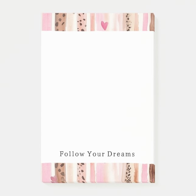 Girly Rosa Brown Leopard Print Hearts Rand Post-it Block (Framsida)