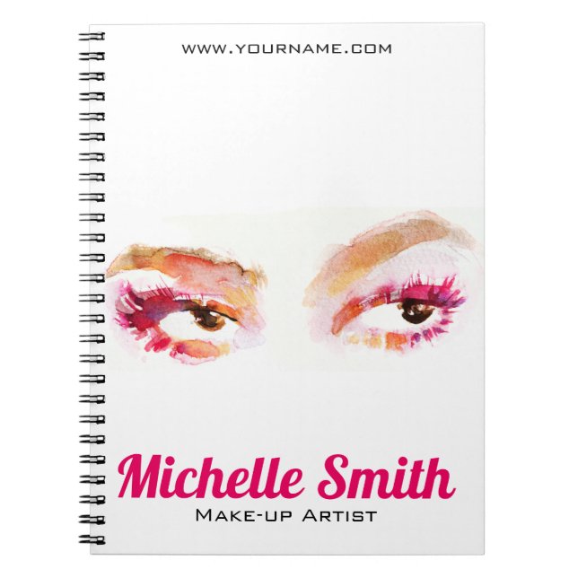 Girly Rosa Brown Watercolor Öga Makeup Artist Anteckningsbok (Framsidan)