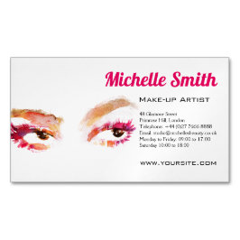 Girly Rosa Brown Watercolor Öga Makeup Artist Magnetiska Visitkort