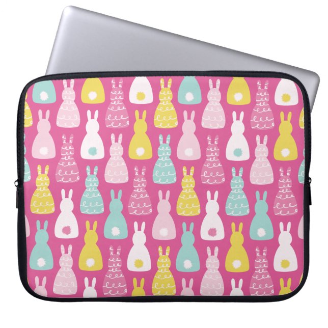 Girly rosa bunny kanin mönster laptop fodral (Framsidan)