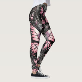 Girly Rosa Butterfly Black Abstrakt Chic Leggings