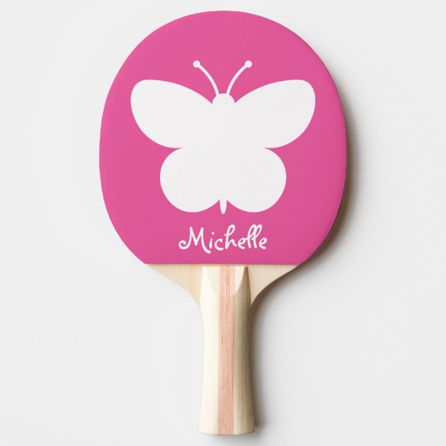 Girly rosa butterfly bord tennis ping pong paddle pingisracket (Framsidan)