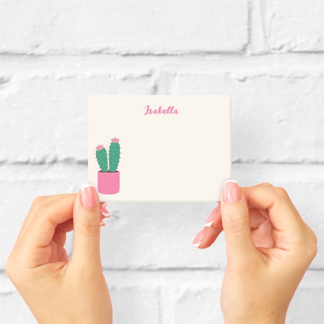 Girly Rosa Cactus Houseplant Post-it Notes Block (Skapare uppladdad)