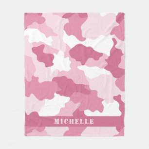 Girly Rosa Camo Camouflage Monogram Namn Fleecefilt