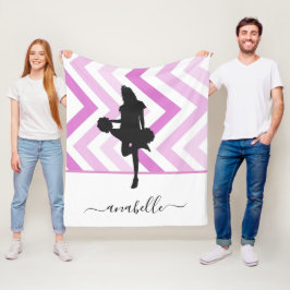 Girly Rosa Cheerledare Silhouette Cheer Coach Namn Fleecefilt