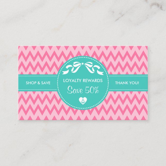 Girly Rosa Chevron Boutique Loyalty Rewards kupong (Framsida)