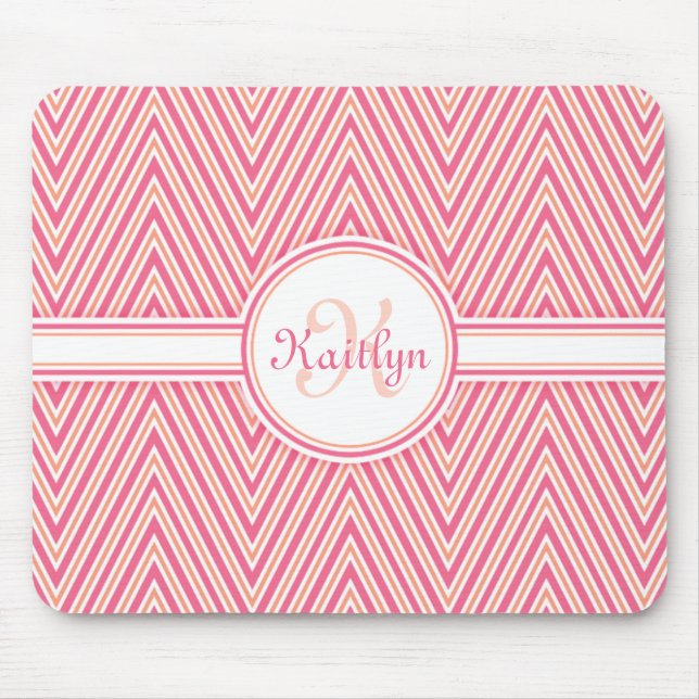 Girly Rosa Chevron med Monogram Musmatta (Framsidan)