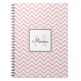 Girly  Rosa Chevron Mönster med Monogram Anteckningsbok