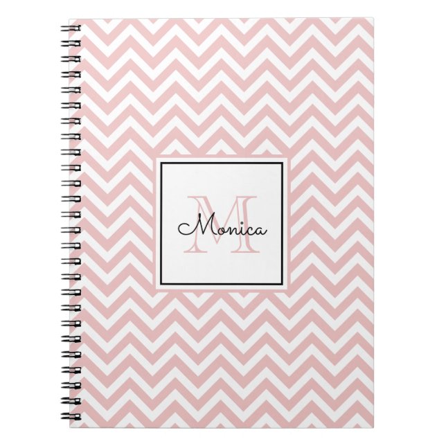 Girly  Rosa Chevron Mönster med Monogram Anteckningsbok (Framsidan)