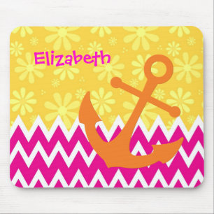 Girly Rosa Chevrons Orange Anchor with Namn Musmatta