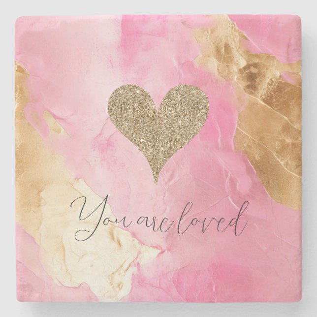 Girly Rosa Chic Glam Guld Glitter Heart Stenunderlägg (Framsidan)