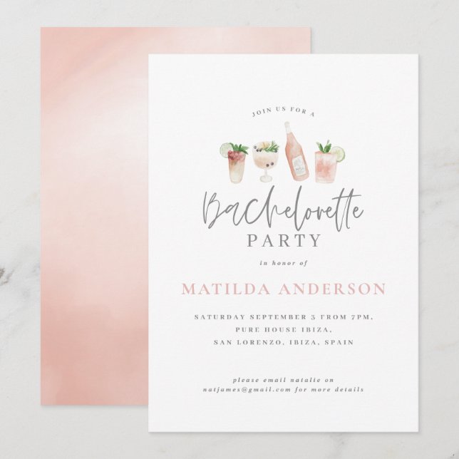 Girly rosa cocktail snyggt bachelorette Party Meddelande (Fram/baksida)