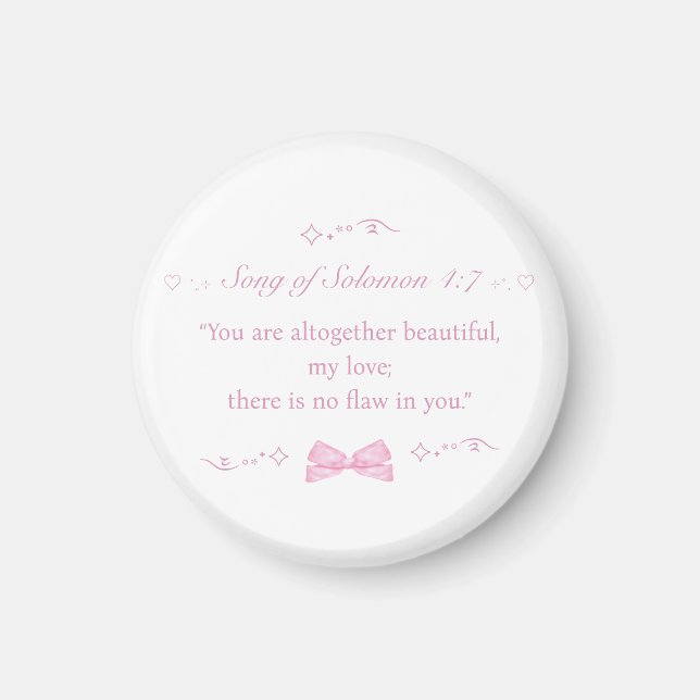 Girly Rosa Coquette Bow Christian Bible Verse Magnet (Framsidan)