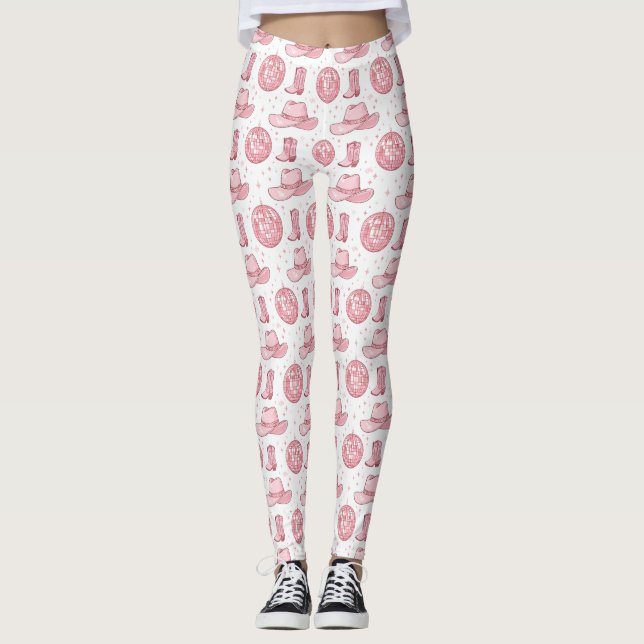 Girly Rosa Cowgirl Disco Party Leggings (Framsida)