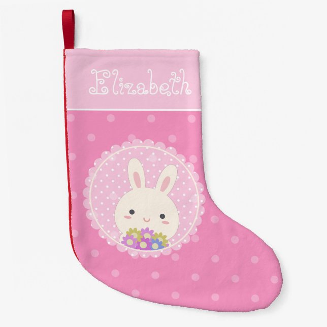 Girly Rosa Cute Kawaii Bunny & Flowers eget namn Liten Julstrumpa (Framsidan)