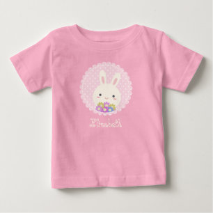 Girly Rosa Cute Kawaii Bunny & Flowers eget namn T Shirt