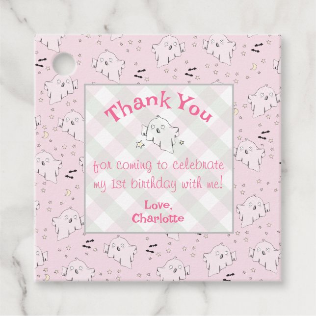 Girly Rosa Cute Spöken Baby Halloween Square Gåvor Etiketter (Framsida)