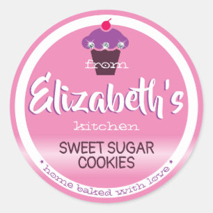 Girly Rosa  Cute Sweet Cuptårta Baking Labels Runt Klistermärke