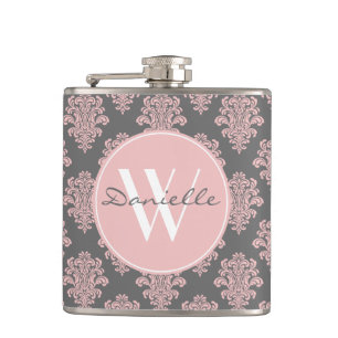Girly Rosa Damask Monogram Fickplunta