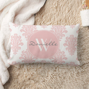 Girly Rosa Damask Monogram Lumbarkudde