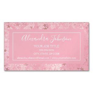 Girly Rosa Damask och Stars Mönster Magnetiska Visitkort