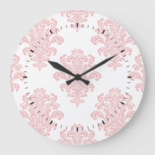 Girly Rosa Damask Pattern Stor Klocka