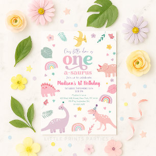 Girly Rosa Dinosaur 1:a födelsedagen Inbjudningar